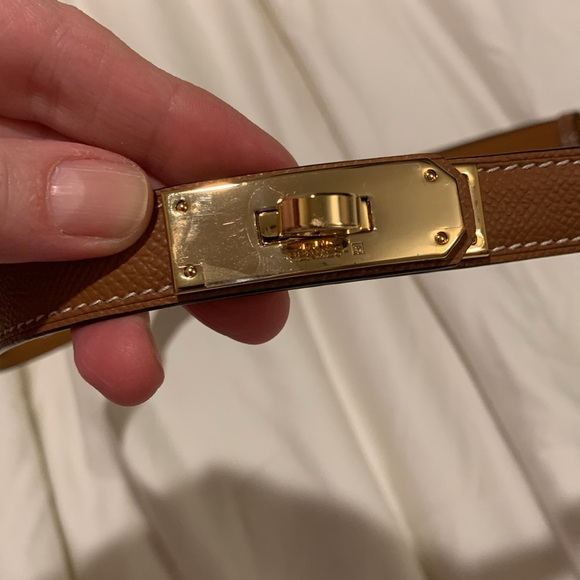 Brand new thin brown  sealed golden closure unique belt, size L, adjustable 30. main image 9